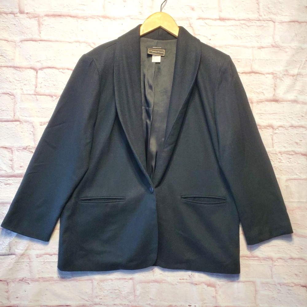 VTG Intriguing Threads Wool Blazer Womens Medium‎ Black Shawl Collar Y2K Jacket